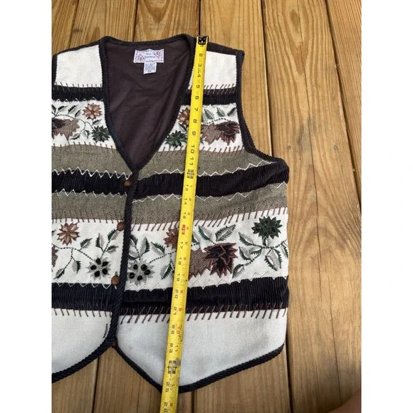 Vintage 90s New Directions Wool Blend 2X Brown Floral Button Up Vest Embroidered - Picture 6 of 7